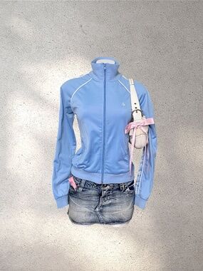 Y2K Volcom Gals Baby Blue Track Zip Up Jacket